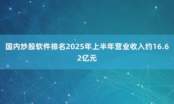 国内炒股软件排名2025年上半年营业收入约16.62亿元